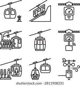 Set of linear cable car and funicular icon vector designs