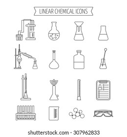 Set of linear chemical icons. Flat design. Isolated. Vector illustration