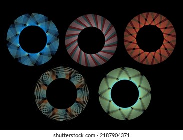 Conjunto de formas lineales en el vector. Anillos geométricos. Conjunto de círculos de diferentes colores. Botones, marcos y bordes. Esquema de marcos ani. Espacio para números y textos. Sitios web, diseño, decoración