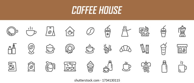 Set of linear coffee house icons. Coffee icons in simple design. Vector illustration