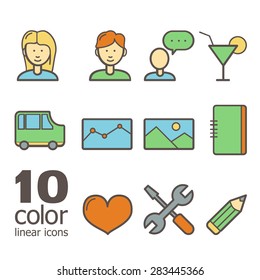 Set of linear color icons for web and app