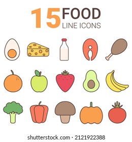 Conjunto de iconos de color lineal de alimentos sanos 