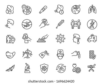 Set of linear coroavirus icons. COVID-19 icons in simple design. Vector illustration