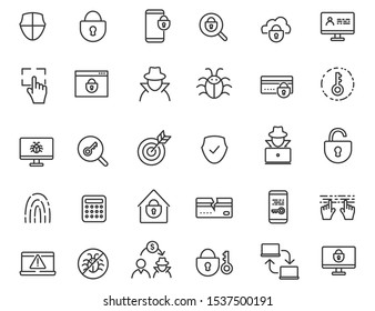 Set of linear criminal icons. Security icons in simple design. Vector illustration