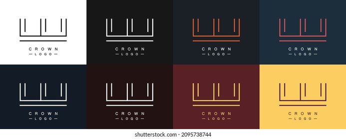 Set of linear crown logos. Royal symbol. Modern minimalistic style. Vector illustration