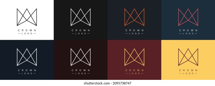 Set of linear crown logos. Royal symbol. Modern minimalistic style. Vector illustration