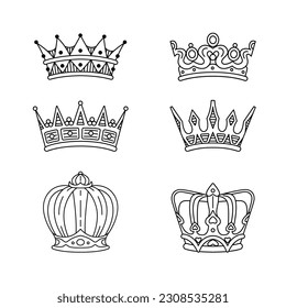 Set of linear crowns of different shape on a white background.