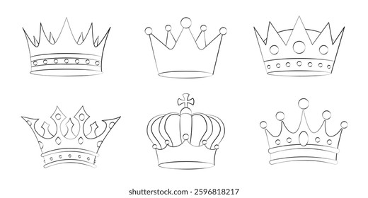 A set of linear crowns isolated on a white background.