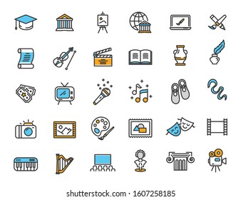 Set of linear culture icons. Art icons in simple design. Vector illustration
