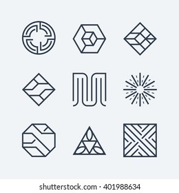 Set of the linear design elements, emblems, labels and signs. Vector illustration.