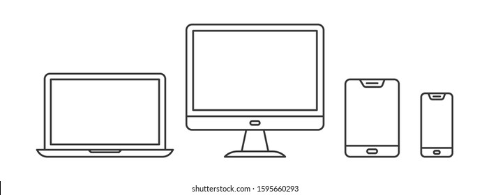 Set of linear device icons. Outline devices icons. Vector illustration. Gadgets in thin line style.