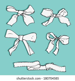 set of linear drawing bows, hand drawn vector illustration