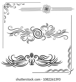 Set of Linear drawing .Vintage Calligraphic Design Elements Curls Of Ornaments And Layout Of Pages. Vector