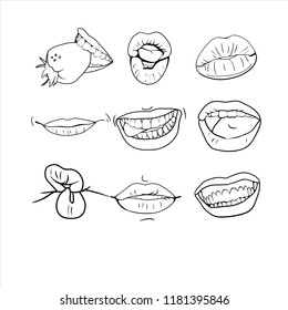 Set of linear drawings, different lips
