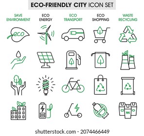 Un conjunto de iconos lineales de la ecomicidad