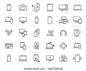 Set of linear electronics icons. Computer technology icons in simple design. Vector illustration