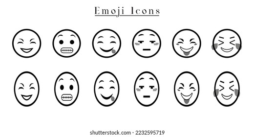 Set of linear emoji vector icons. Flat emotion signs. Simple cartoon face emotion collection Vector illustration.