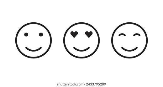 A set of linear emoticons, an emoticon with hearts in the eyes, and other cheerful emotions. isolated from the background. 