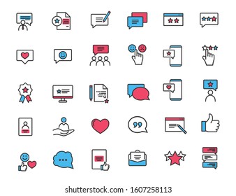 Set of linear feedback icons. Customer satisfaction icons in simple design. Vector illustration