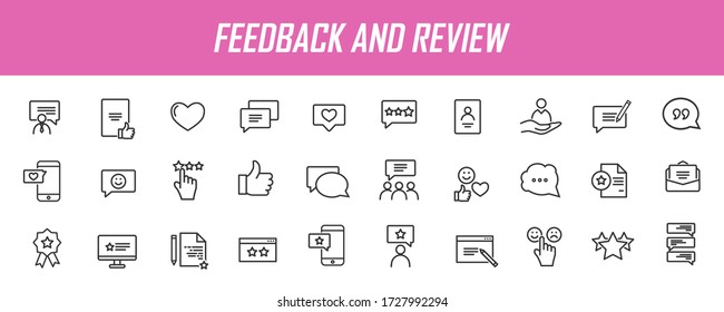 Conjunto de iconos de retroalimentación lineales. Iconos de satisfacción del cliente en diseño simple. Ilustración del vector
