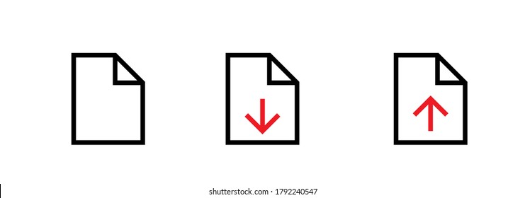 Set linear flat icons files, doc download. Editable line vector. Badges doc for navigation. Simple signs empty, arrow down, arrow up with bent corner isolated on white. Boot concept.