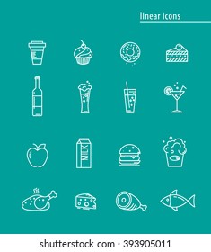 set linear flat icons food 