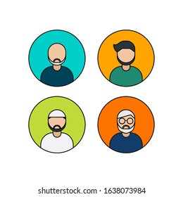 Set of linear flat people faces vector icon. 
