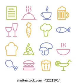 Set of linear food icons. Thin restaurant icons for print, web, mobile apps