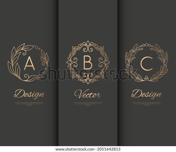 Set of linear frames with leaves in a circle shape.\
Can be used for jewelry, beauty and fashion industry. Great for\
logo, monogram, invitation, flyer, menu, background, or any desired\
idea.