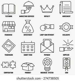 Set of linear franchise icons. Franchise as a successful business model - vector icons