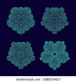 A set of linear geometric circular ornaments. Vector design of a mandala or kaleidoscope in a minimalist style and simplicity.