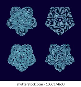 A set of linear geometric circular ornaments. Vector design of a mandala or kaleidoscope in a minimalist style and simplicity.