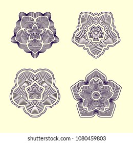 A set of linear geometric circular ornaments. Vector design of a mandala or kaleidoscope in a minimalist style and simplicity.