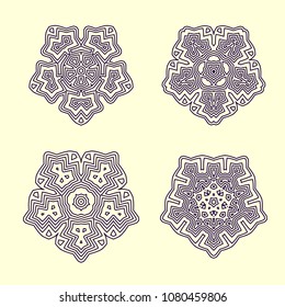 A set of linear geometric circular ornaments. Vector design of a mandala or kaleidoscope in a minimalist style and simplicity.