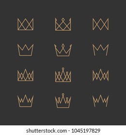 Set linear geometric crown icons
