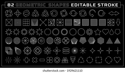 Set of Linear Geometric Shape Signs with Editable Stroke. Logo vector elements. Modern abstract symbols.