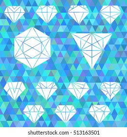 The set of linear geometric shapes. Hexagons, triangles, crystals, design elements.Fashion icon ,logo, logos. Vector illustration of triangle mosaic background in blue and lilac tones