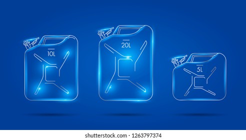 Set of linear glowing illustrations of the canisters, silver line on a blue backdrop