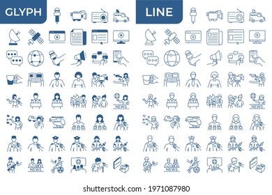A set of linear and glyph icons on the topic of news. Media vector icons