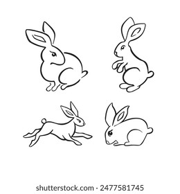 Set of linear hares graphic illustration vector