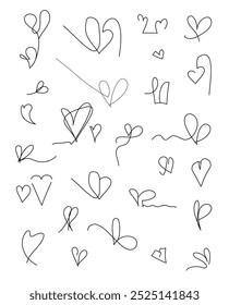 Set of linear heart images .Different doddle hearts for Valentine day linear icons set. Set of thin, linear and modern hearts icons.