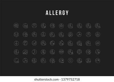 Set of linear icons of allergy.