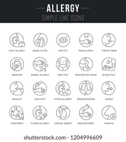 Set of linear icons of allergy with names.
