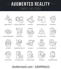 Set of linear icons of augmented reality with names.