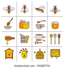 Set of linear icons beekeeping.  Vector illustration.