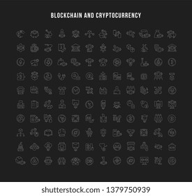 Set of linear icons of blockchain and cryptocurrency.