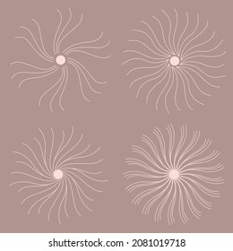 A set of linear icons and boho symbols, design templates for sun and sparc logos, abstract design elements for decoration in a modern minimalist style for posts on social networks.