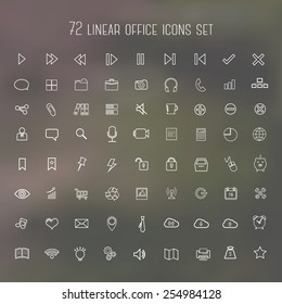 Set of linear icons. Business and finance, shopping, web, media, photos and videos, office on blurry background.