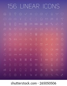 Set of linear icons. Business and finance, web, media, photos and videos, office on a blurry background.