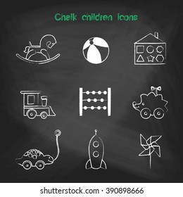 Set of linear icons. Children's toys collection of vector icons. Outline vector rocking horse, ball, sorter, train, scores, hedgehog, turtle, rocket, windmill icon